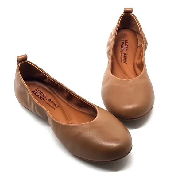 Lucky Brand Emmie Lou Ballet Flats Slip on Tan Leather Shoes Women's Size 5M - Picture 3 of 12